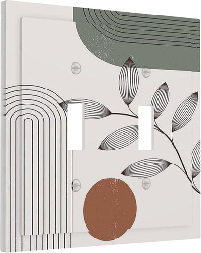 Decorative Switch Plates Sage Green Boho Nature Art Minimalist Geometric Plant 2 Gang Double Toggle Outlet Light Switch Cover Wall Plate Electrical Faceplate for Bedroom living Room Decor