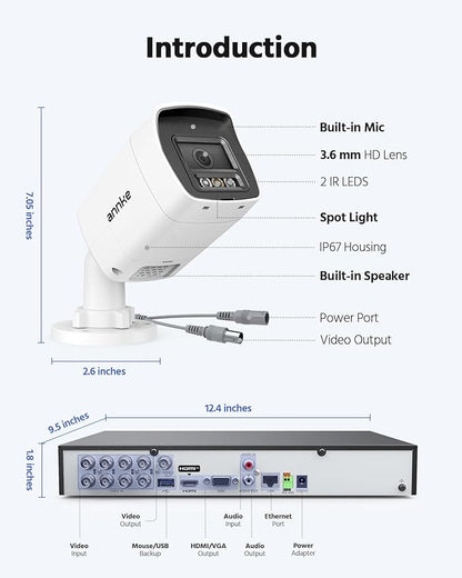 ANNKE 2MP Two-Way Audio Security Camera System, 8CH 3K Lite DVR, 4pcs 1080P CCTV White Wired Cams with Color Night Vision, AI Motion Detection, Smart AcuSearch, 2TB HDD for Outdoor Home Surveillance