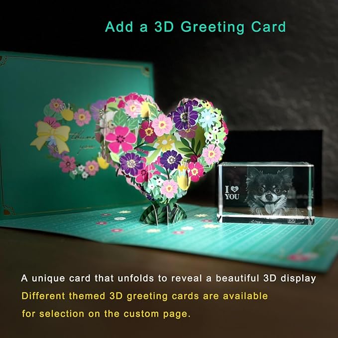 3D Crystal Picture Frame, 3.15 x 1.97 inches, Personalized Gift for Him, Her, Dad and Mom, Custom Picture Gifts for Birthday, Anniversary, Mothers Day, Memorial, Pet Lovers