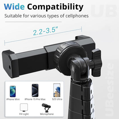 UBeesize 62" Phone Tripod & Selfie Stick, Camera Tripods Stand with Wireless Remote and Phone Holder,Compatible with iPhone Android Phone, Perfect for Selfies/Video Recording/Live Streaming Black