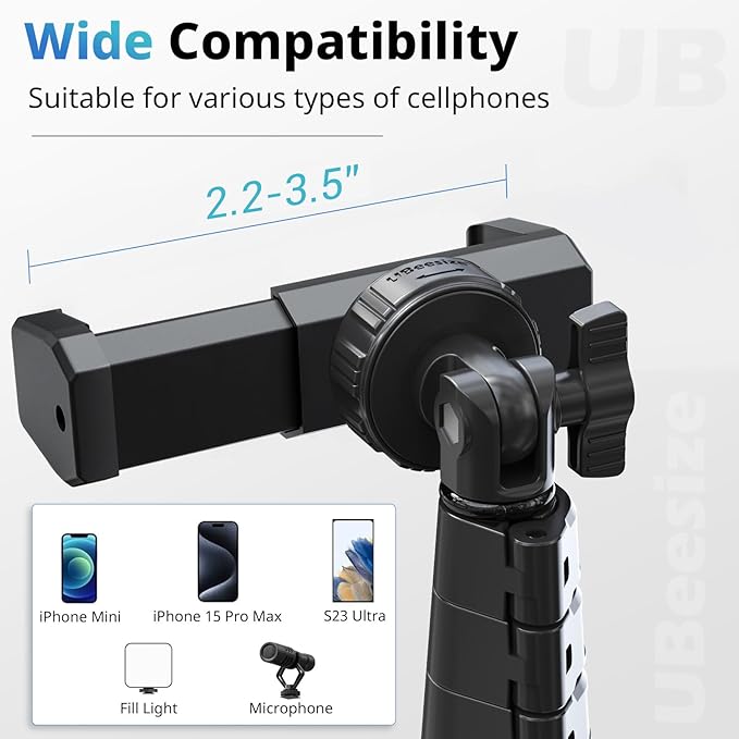 UBeesize 88’’ Flexible Phone Tripod with 14.95’’ Gooseneck, Remote and Phone Holder, Overhead Cell Phone Stand＆Selfie Stick for Video Recording, Compatible with iPhone Android Phone, Camera Black