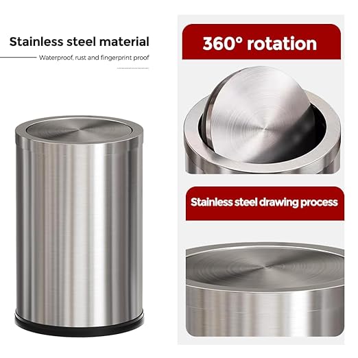Stainless Steel Garbage Can with Lid,Small Bathroom Trash Can with Flipping Lid for Bathroom,Hotel,Office,Laundry【Perfect Christmas Gift】(Sliver)