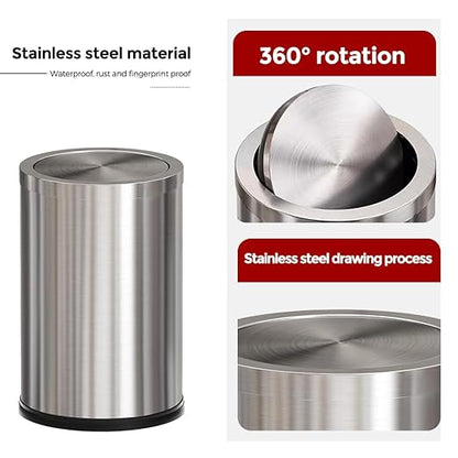 Stainless Steel Garbage Can with Lid,Small Bathroom Trash Can with Flipping Lid for Bathroom,Hotel,Office,Laundry【Perfect Christmas Gift】(Sliver)