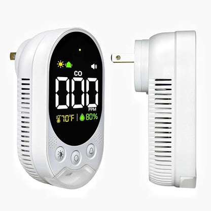 Portable Carbon Monoxide Detector Plug,Upgraded Version Configure Emergency Lighting CO Remind,Accurate Detection of CO Concentration Graded Warning, While Monitoring Temperature Humidity