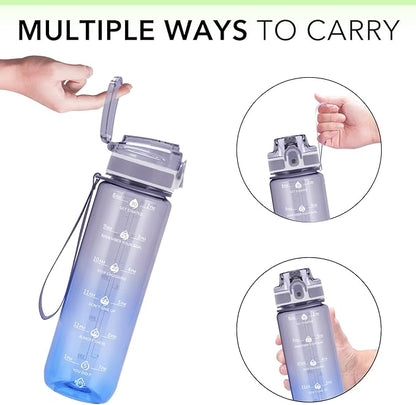 32oz Water Bottle with Time Marker, Motivational Drinking Bottle with Strap, BPA-Free Leak-Proof, Encouraging Water Bottle Time to Drink Water for Gym School Office Travel