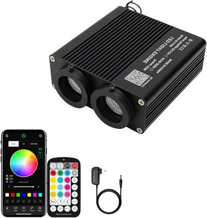 AZIMOM Dual Color 32W Sound Activated Fiber Optic Light Source RGBW Light Box Engine Diver Bluetooth/RF Remote Control Music Sensor Mode for Car Home Star Ceiling Decoration