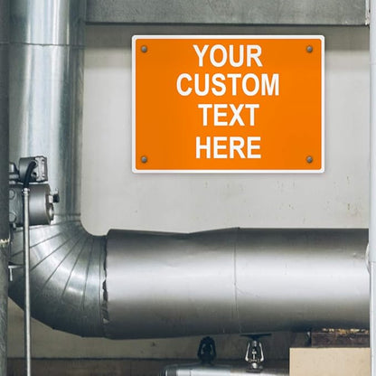 Aluminum Weatherproof Metal Sign Multiple Sizes Custom Personalized Text Here Orange White Warning Horizontal Street Signs 10x7Inches