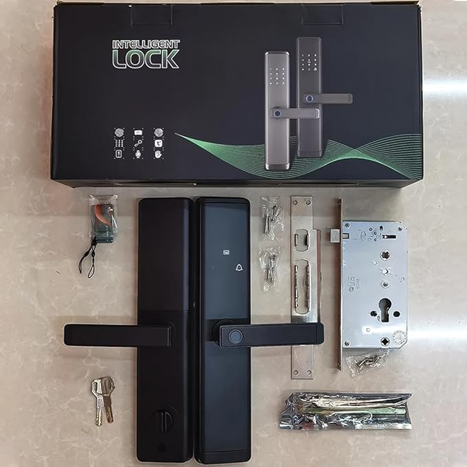 Fingerprint Door Lock with Handle - Tuya App Control & Mechanical Key Backup - 5-in-1 Keyless Entry Smart Lock - Fits 1.38-4.72inch Doors, Auto Lock & USB Emergency Power for Home, Office