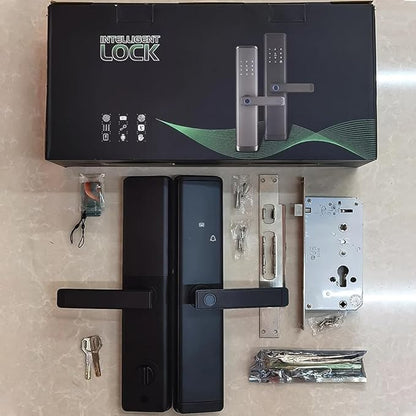 Fingerprint Door Lock with Handle - Tuya App Control & Mechanical Key Backup - 5-in-1 Keyless Entry Smart Lock - Fits 1.38-4.72inch Doors, Auto Lock & USB Emergency Power for Home, Office