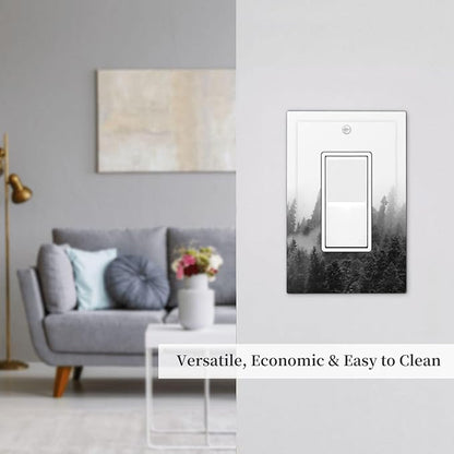 Decorative Outlet Covers Fores Black White Landscape Misty Woods 1 Gang Single Rocker Light Switch Cover Plate Wall Plates Gfci Faceplate For Farmhouse Cabin Decor