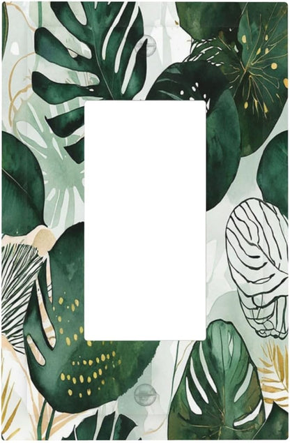 Decorative Outlet Covers Boho Tropical Leaves 1 Gang Single Rocker Light Switch Cover Plate Wall Plates GFCI Faceplate for Bedroom Bathroom Decor