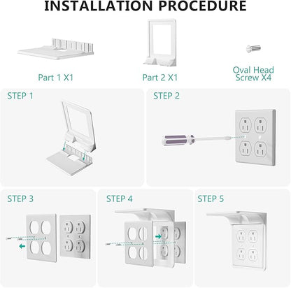 WALI Double Outlet Shelf Wall Holder – Bathroom Shelf Duplex for Electric Toothbrush, HomePod Mini, Echo Dot & Phone Charging – White (DLS001)