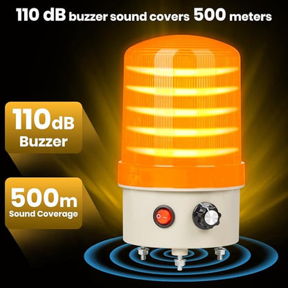 Industrial LED Rotating Warning Light, AC110V Beacon Strobe for Public Emergency Alarms, Siren Light with Volume Adjustment and Switch for Construction, Traffic, Factory, Safety Sign, Boat