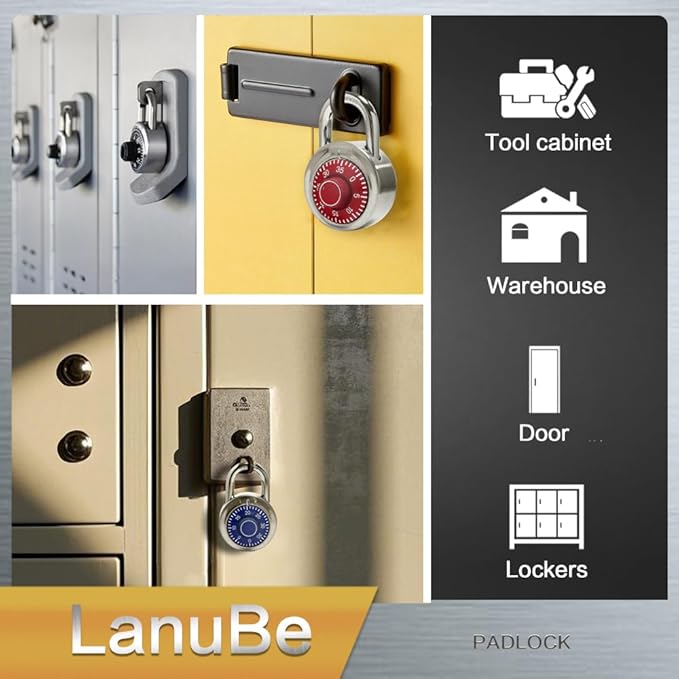 LanuBe Lock Standard Dial Combination Lock, 2 in. Wide, with Different Combinations, Black Turnplate, Pack of 24; Lock for School, Employee, Gym & Sports Locker, Case, Toolbox, and so on