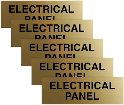 All Quality Basic Electrical Panel Sign - Fire Regulation Safety Compliance Sign - Brushed Gold - Large (5 Pack)