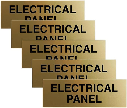 All Quality Basic Electrical Panel Sign - Fire Regulation Safety Compliance Sign - Brushed Gold - Medium (5 Pack)