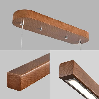 71" Wood Linear Pendant Light Modern LED Dimmable Ceiling Hanging Light Fixtures Wood Linear Chandeliers 40w for Dining Room Kitchen Island Pool Table Bar Walnut Color