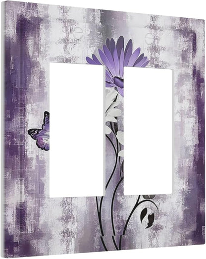 Purple Daisy White Floral Butterfly Flowers Outlet Covers Light Switch Cover Plate 2 Gang Double Rocker Wall Plates Decorative Switch Plates Plug Cover Electrical GFCI Receptacle for Home 4.9 X 5 IN