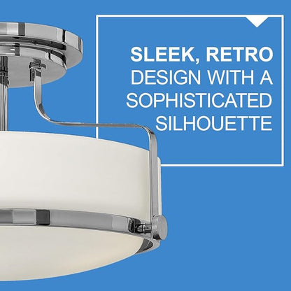 Hinkley Harper 3641CM Medium Semi-Flush Mount Ceiling Light - Sleek, Retro Style - Chrome + Etched Opal Glass