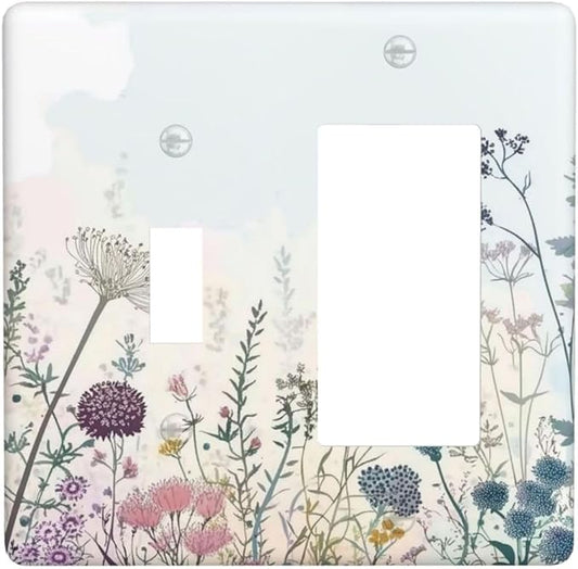 Colorful Wildflower Watercolor Dandelion Floral Outlet Covers 1 Toggle 1 Rocker Combination Decorative Wall Plate Electrical Switch Plates Light Switch Cover Plate For Cabin Home Decor