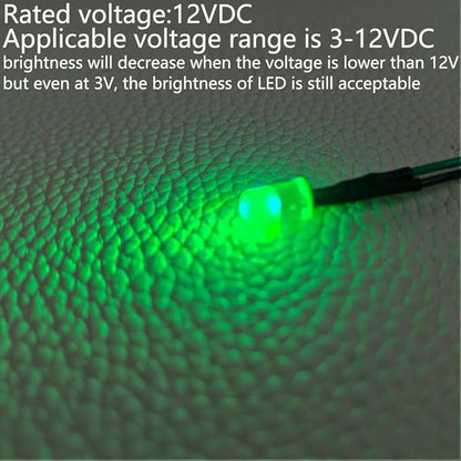 50pcs 3V-4.5V-5V-6V-7.5V-9V-12VDC 5mm Green LED Lights Emitting Diodes, 12VDC Prewired 7.9 Inch V LED Light Diffused Colored Lens Small LED