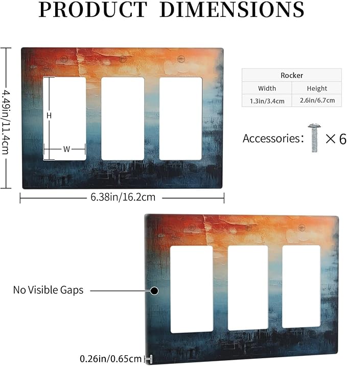 Blue Orange Abstract Modern Minimalist Oil Painting Triple Rocker Light Switch Covers 3 Gang Outlet Cover Wall Plates Decorative Switch Plates Electrical GFCI Faceplate Switchplate 4.49 X 6.38 IN
