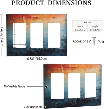 Blue Orange Abstract Modern Minimalist Oil Painting Triple Rocker Light Switch Covers 3 Gang Outlet Cover Wall Plates Decorative Switch Plates Electrical GFCI Faceplate Switchplate 4.49 X 6.38 IN