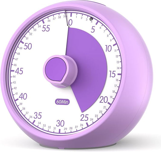 Visual Timer for Kids 60-Minute - Silent Analog Countdown Time Timer with Optional Alarm, Focus Tool for ADHD & Autism, Time Management for Homework, Chores, Office, Kitchen, Teaching & Study Routines