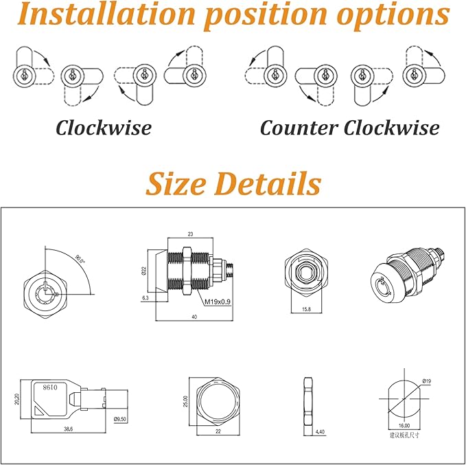 2 Pack Tubular Cam Locks, Cabinet Locks with 7/8'' Cylinder, Atom Lock for Arcade Machine, Gumball Machine, Cash Door, Tool Box, Chrome Finish and Keyed Alike (7/8 Inch 90°)