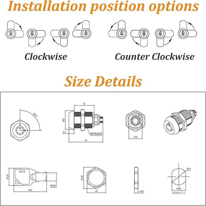 2 Pack Tubular Cam Locks, Cabinet Locks with 7/8'' Cylinder, Atom Lock for Arcade Machine, Gumball Machine, Cash Door, Tool Box, Chrome Finish and Keyed Alike (7/8 Inch 90°)
