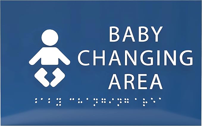 6" X4" Baby Changing Area Sign | Tactile Graphics Grade 2 Braille Text Baby Care Sign| ADA Compliant Wall Mount Plastic Restroom Sign for Hospital, Offices, Clinics and Apartments