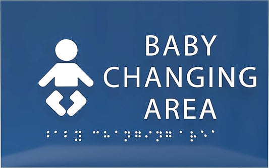 6" X4" Baby Changing Area Sign | Tactile Graphics Grade 2 Braille Text Baby Care Sign| ADA Compliant Wall Mount Plastic Restroom Sign for Hospital, Offices, Clinics and Apartments