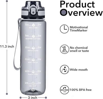 32oz Water Bottle with Time Marker, Motivational Drinking Bottle with Strap, BPA-Free Leak-Proof, Encouraging Water Bottle Time to Drink Water for Gym School Office Travel