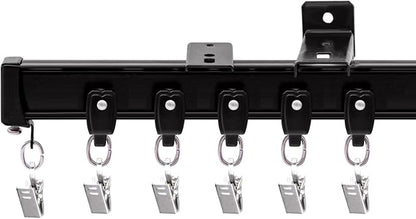 Flexible Ceiling Curtain Tracks, Ceilings Track for Curtains, Aluminum Curtains Track Ceilings Mount,Wall Mount Curtain Rail, Ceiling Curtain Rod, Sliding Curtain Tracks with Clips (Black 6FT)