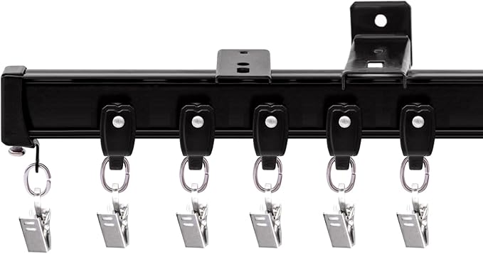 Flexible Ceiling Curtain Tracks, Ceilings Track for Curtains, Aluminum Curtains Track Ceilings Mount,Wall Mount Curtain Rail, Ceiling Curtain Rod, Sliding Curtain Tracks with Clips (Black 15FT)