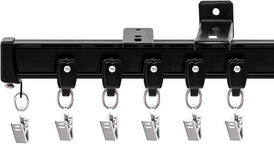 Flexible Ceiling Curtain Tracks, Ceilings Track for Curtains, Aluminum Curtains Track Ceilings Mount,Wall Mount Curtain Rail, Ceiling Curtain Rod, Sliding Curtain Tracks with Clips (Black 24FT)