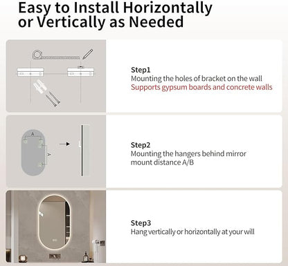 LAIYA 24V Full-Power Oval LED Bathroom Vanity Mirror, 33x20inch Frameless Backlit Mirror with Light, Smart Anti-Fog Waterproof Mirror with Memory Function Dimmable Lighted Mirror