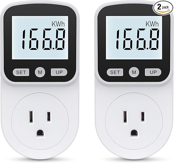 2 Pack Watt Meter Power Meter Plug Home Energy Monitor Electricity Usage Monitor, Electrical Usage Monitor, Energy Voltage Amps Meter Tester with Backlight, Overload Protection, 8 Display Modes