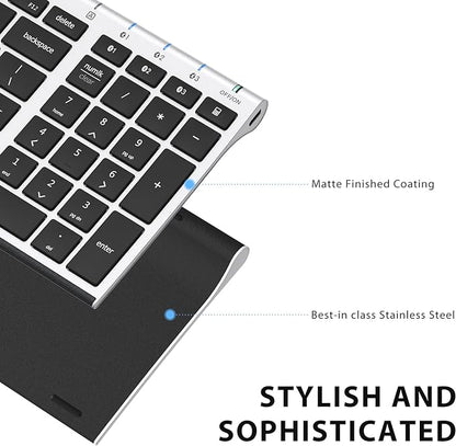 iClever BK10 Bluetooth Keyboard, Wireless Rechargeable Ultra-Slim Keyboard with Long Battery Life, Compatible with iOS, Android, Windows, Mac for iPad, Tablet, Laptop, PC, Phone (Silver Black)