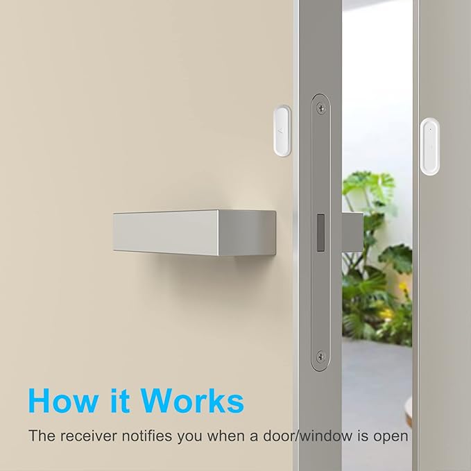 GREENCYCLE Door Open Alarm with Portable Receiver,Wireless Battery Operated Door Alarm,Wireless Door Chime,600ft Range,36 Chimes,4 Adjustable Volume Mute Mode,for Home/Office/Store(1Receiver+2Sensors)
