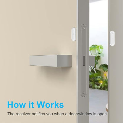 GREENCYCLE Door Open Alarm with Portable Receiver,Wireless Battery Operated Door Alarm,Wireless Door Chime,600ft Range,36 Chimes,4 Adjustable Volume Mute Mode,for Home/Office/Store(1Receiver+2Sensors)