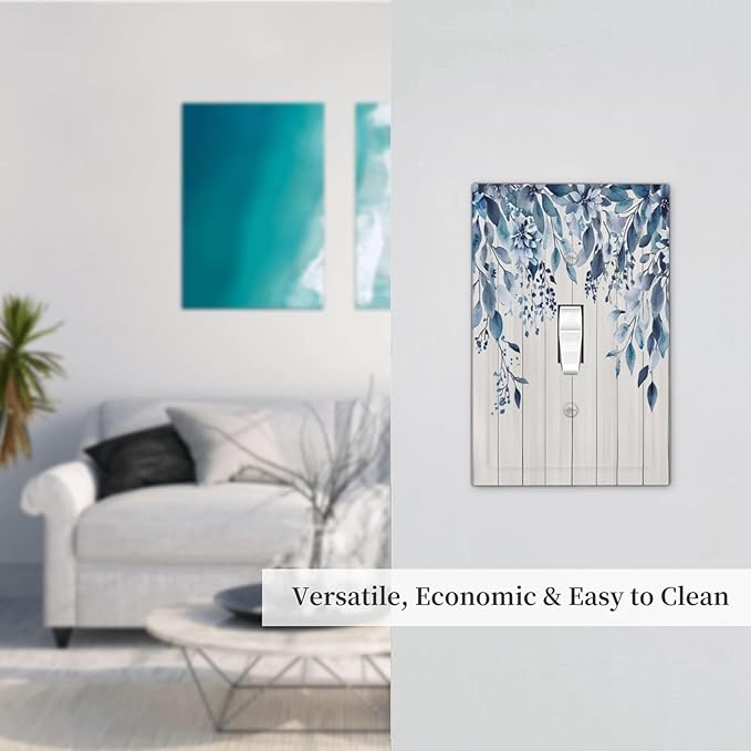 Eucalyptus Rustic Watercolor Plant Decorative Light Switch Cover 1 Gang Single Toggle Device Electrical Faceplate Switchplates Decorator Outlet Wall Plate For Farmhouse Home Decor