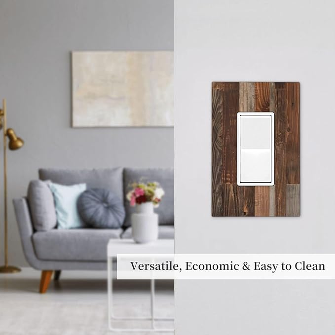 Vintage Brown Wooden Boards Print Wood Grain Decorative Outlet Covers 1 Gang Single Rocker Light Switch Cover Plate Wall Plates GFCI Faceplate for Farmhouse Home Decor