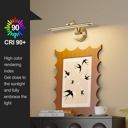 Picture Light for Wall,Battery Operated Art Lights for Painting,3 Color Selections and Brightness, Adjustable Wireless Portrait Lights with Remote for Artwork,Bookcase,Photo Frames(Brass, 15.7inch)