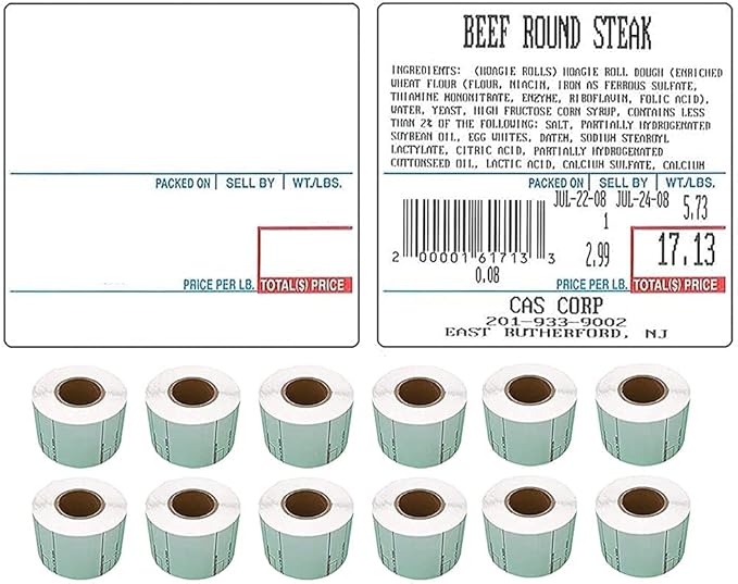 VisionTechShop LST-8020 Printing Scale Label, 58 x 60 mm, UPC/Ingredients 12 Rolls of 500 Labels