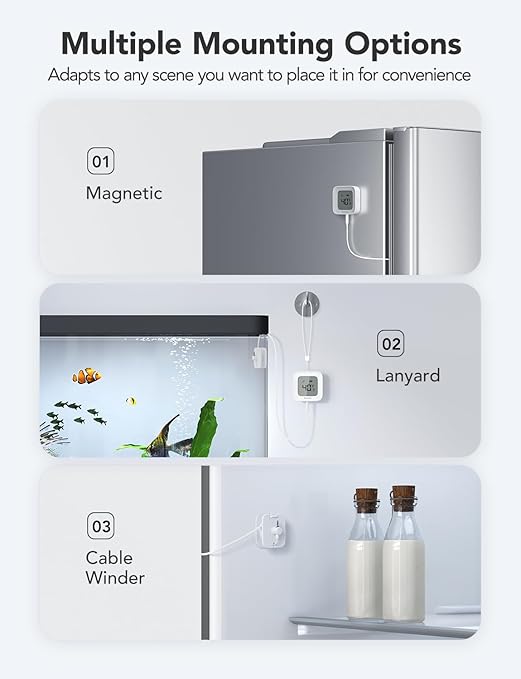 GoveeLife Freezer Thermometer Alarm, Smart Bluetooth Temperature Monitor Sensor for Refrigerator, 197 Ft Connecting Range APP Alert with Anti-False for Freezer (WiFi Gateway Not Included)
