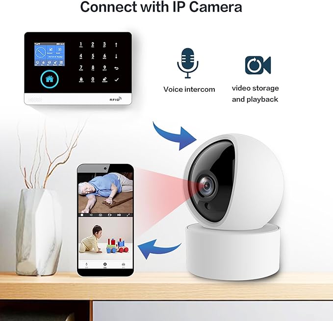 Wireless Home Alarm Security System 13PCS 433MHz LCD Display with Host Remote Controls Alarm Window Door Sensor WiFi+GSM Auto Dial Alarm Compatible with Alexa Google Home Voice Control