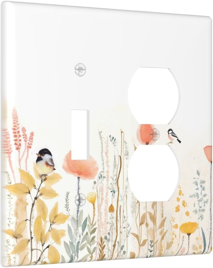 Wallplates Colorful Floral Watercolour Cuddly Bird 1 Toggle 1 Duplex Switch Plate Electrical Gfci Faceplate Decorative Light Switch Covers For Bed Room Living Room Decor