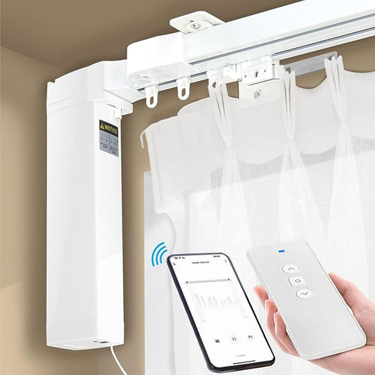 Smart Electric Curtains Track, Ceiling Curtains Track Adjustable Retractable Motorized Curtain Rod From 70 to 129 Inches, Automatic Curtain Opener, Work with Alexa/Google Home/Tuya Voice Control