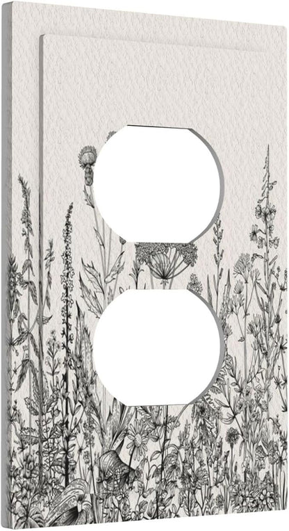 Personalized Wall Plate Decorative Light Switch Cover Black and Beige Garden Plants Flowers Single Duplex Switchplate 1 Gang Outlet Plate Decora Light Switch Plate for Home Office Decor